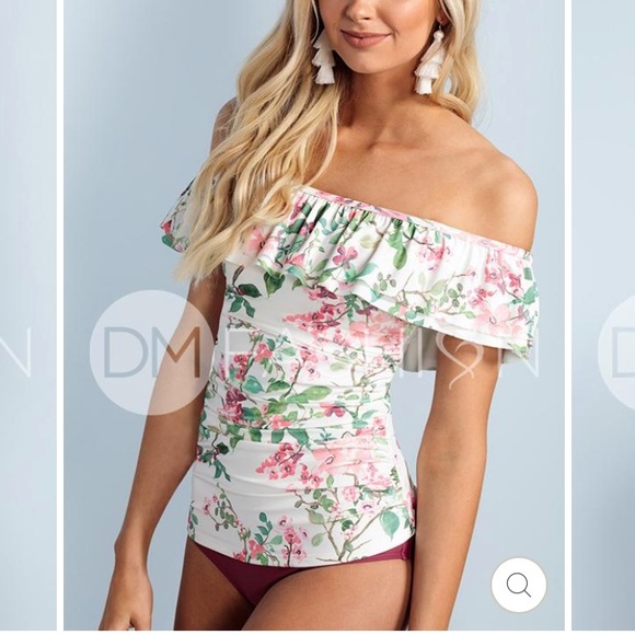 DM fashion Floral off shoulder ruffle Tankini set S - Picture 2 of 11